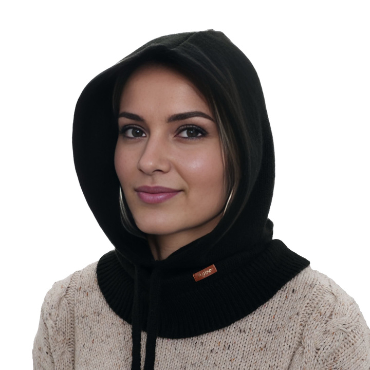 Balaclava de iarnă pentru femei, neagră, cu lână merino, Elizabeth