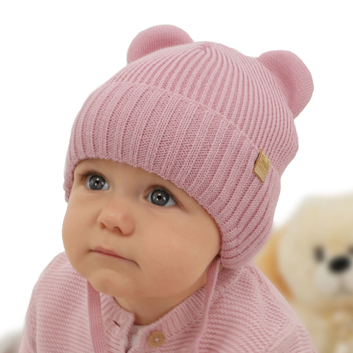 Căciulă de iarnă pentru fete roz din lână merino Shira