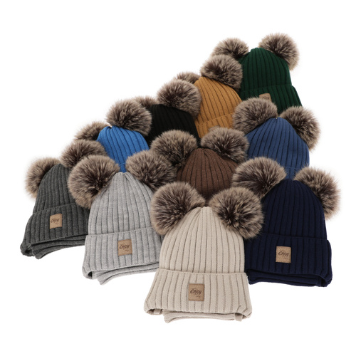 Set de iarnă pentru băieți: Căciulă și fular circular maro cu 2 pompoane Orange