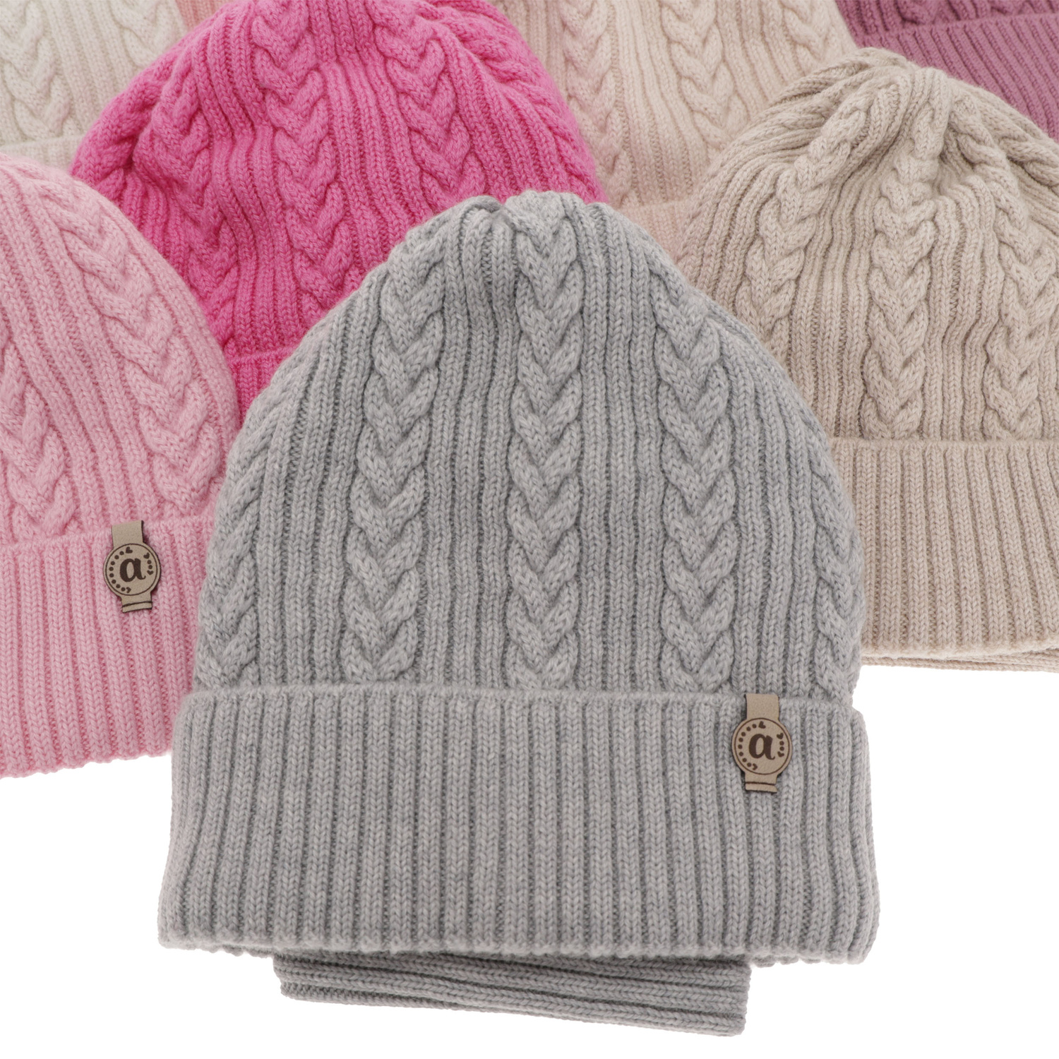 Set de iarnă pentru fete: căciulă și fular circular ecru, 100% lână merino extra fină Jenny