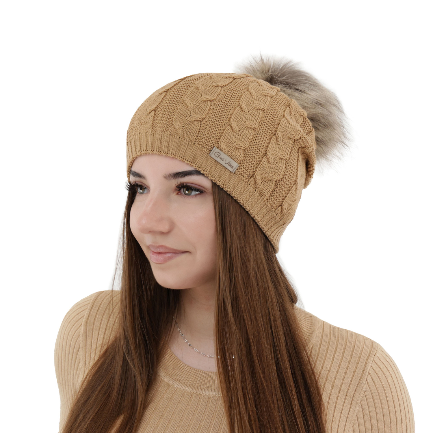 Căciulă de iarnă pentru femei, camel, lână merino Bafi