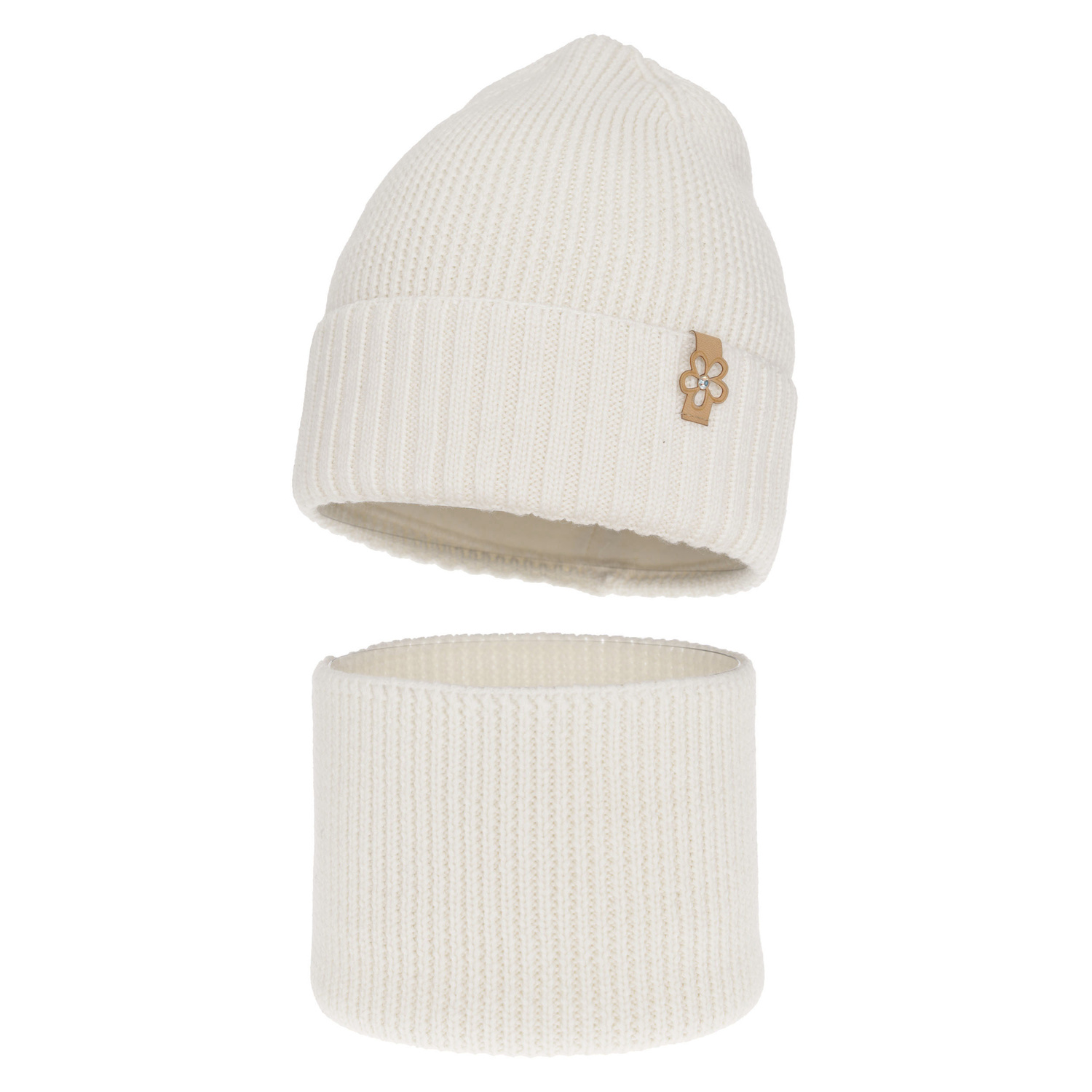 Set de iarnă pentru fete: căciulă și fular circular alb 100% lână merino extra fină Nelita