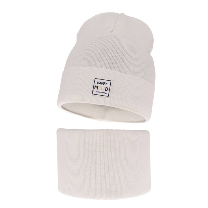 Set de primăvară-toamnă pentru fete: căciulă și fular circular, cu bumbac, alb Mersila