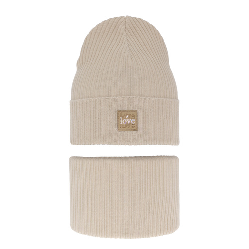 Set de primăvară-toamnă pentru fete: căciulă și fular circular, cu bumbac, bej Furora