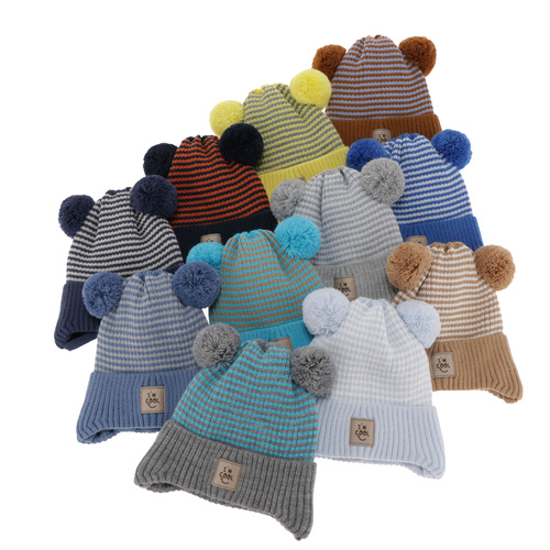 Caciula de primavara-toamna pentru baieti galben cu 2 pompoane Laurent