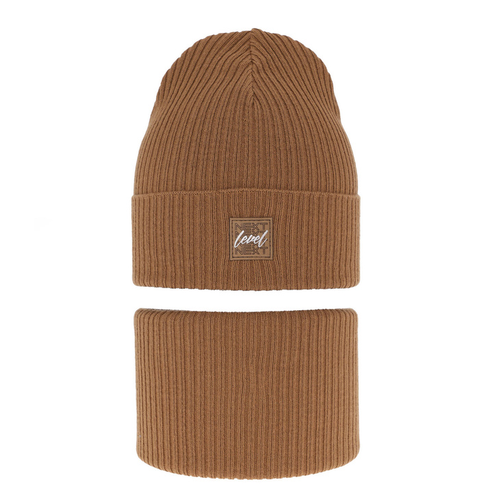 Set primăvară-toamnă pentru băieți: Căciulă și fular circular, cu bumbac, camel Fenix