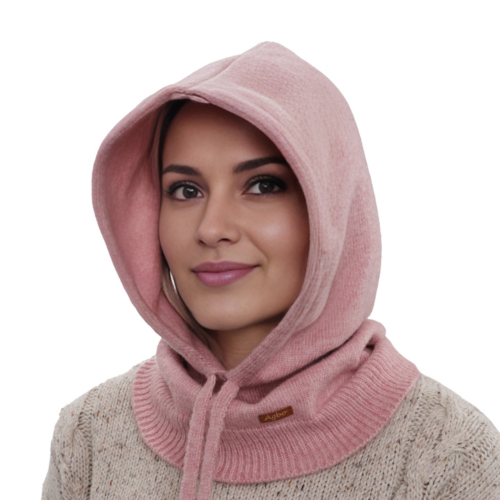 Balaclava de iarnă pentru femei, roz, cu lână merino, Elizabeth