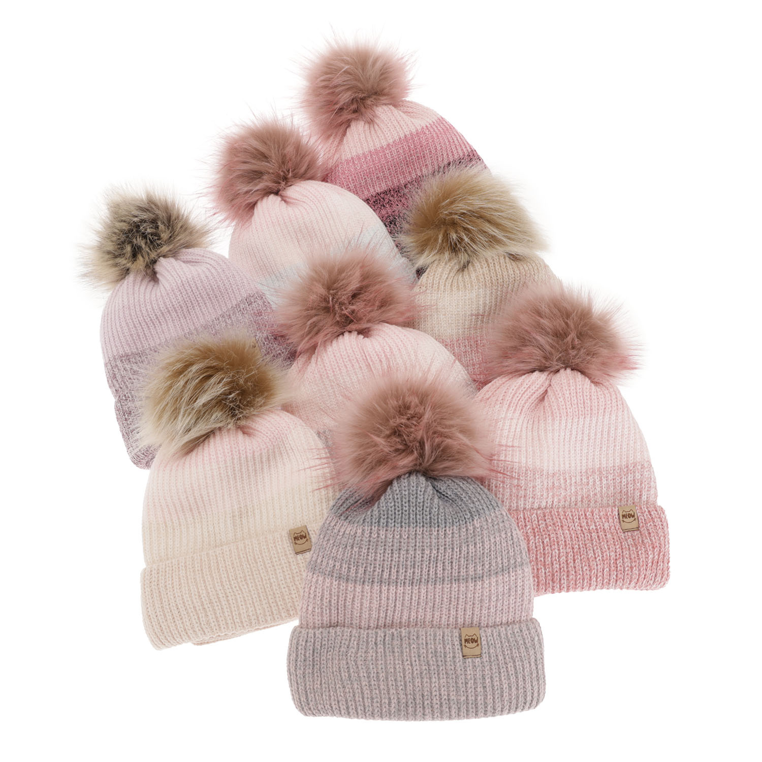 Set de iarnă pentru fete: căciulă și fular circular gri cu pompon Gimena