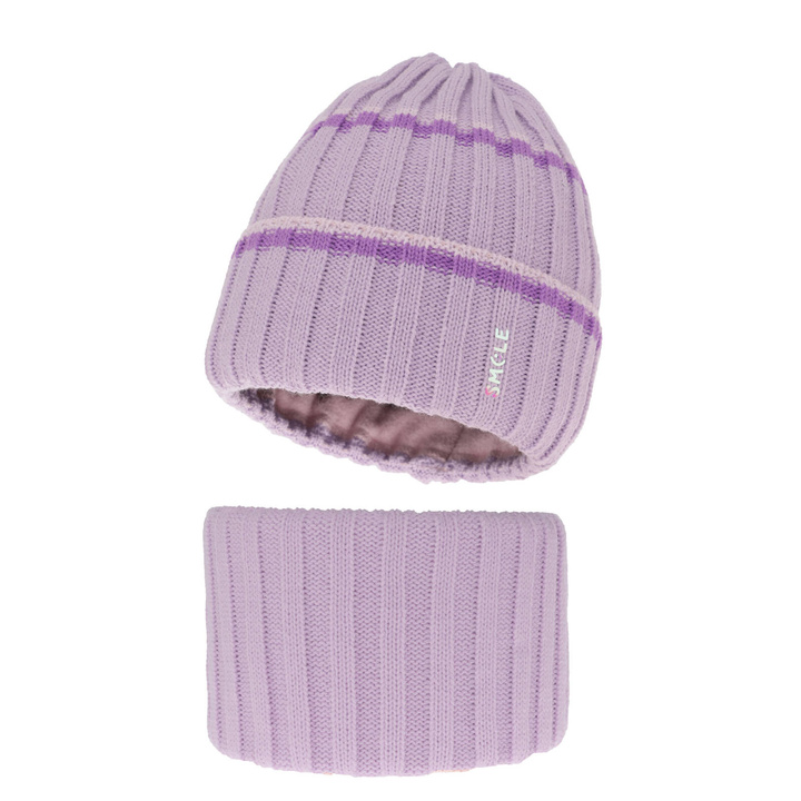 Set de iarnă pentru fete: căciulă și fular circular violet Judit