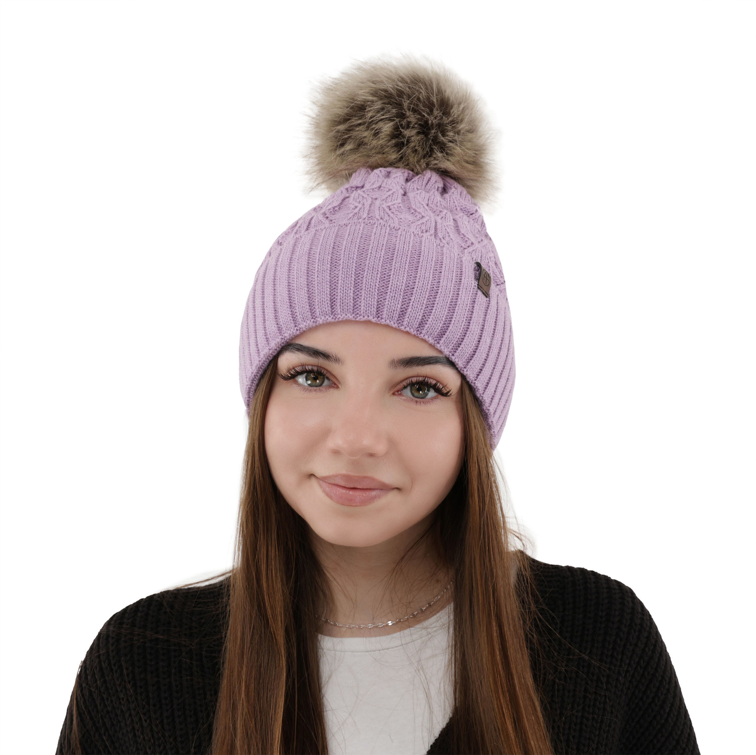 Căciulă de iarnă pentru femei violet cu pompon Katty