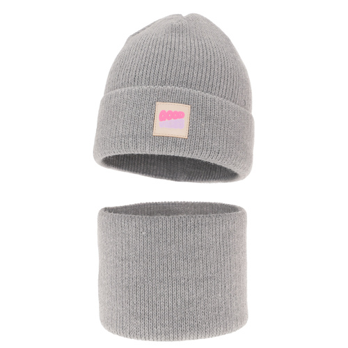 Set de iarnă pentru fete: căciulă și fular circular gri Josephin