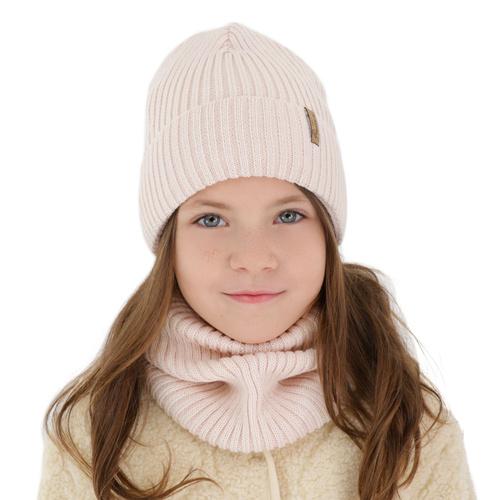 Set de iarnă pentru fete: căciulă și fular circular căptușit cu polar, violet, cu lână merino, Odette