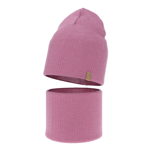 Set de primăvară-toamnă pentru fete: căciulă și fular circular violet 100% lână merino extra fină Ricona