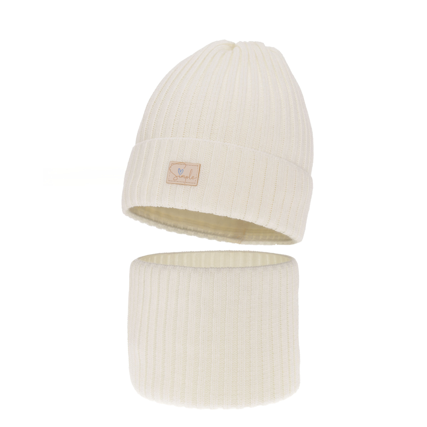 Set de iarnă pentru fete: căciulă și fular circular ecru Tampa