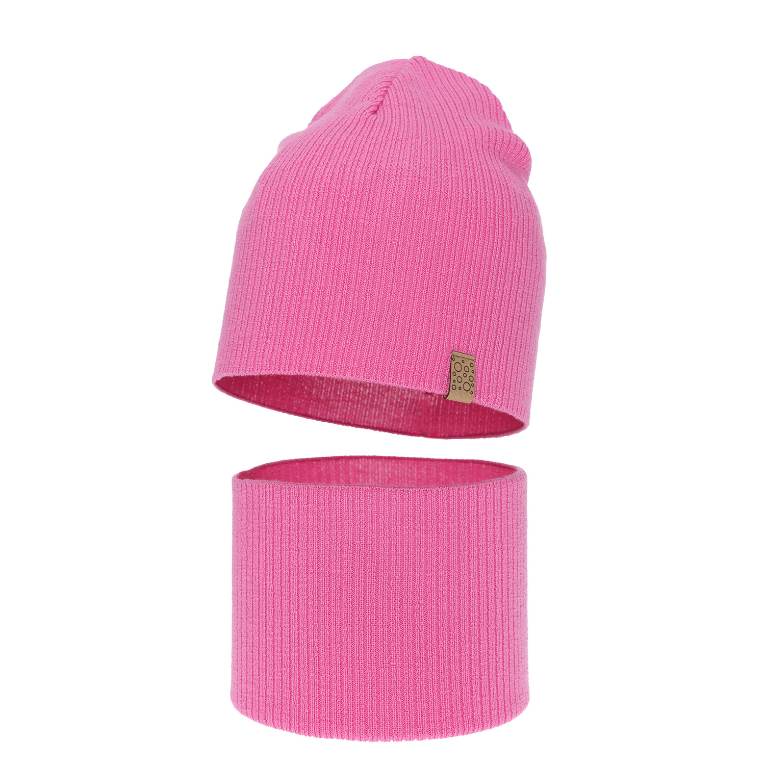 Set de primăvară-toamnă pentru fete: căciulă și fular circular roz 100% lână merino extra fină Ricona