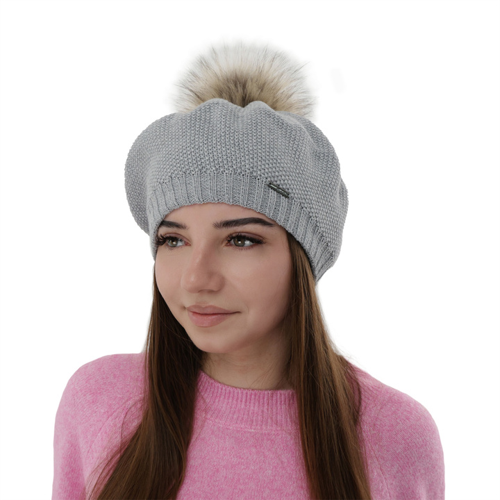 Beretă de iarnă pentru femei, gri, lână merino Bonnie