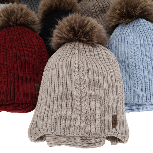 Căciulă și fular pentru băiat, set de iarnă, negru, cu lână merino, cu șiret Zongo