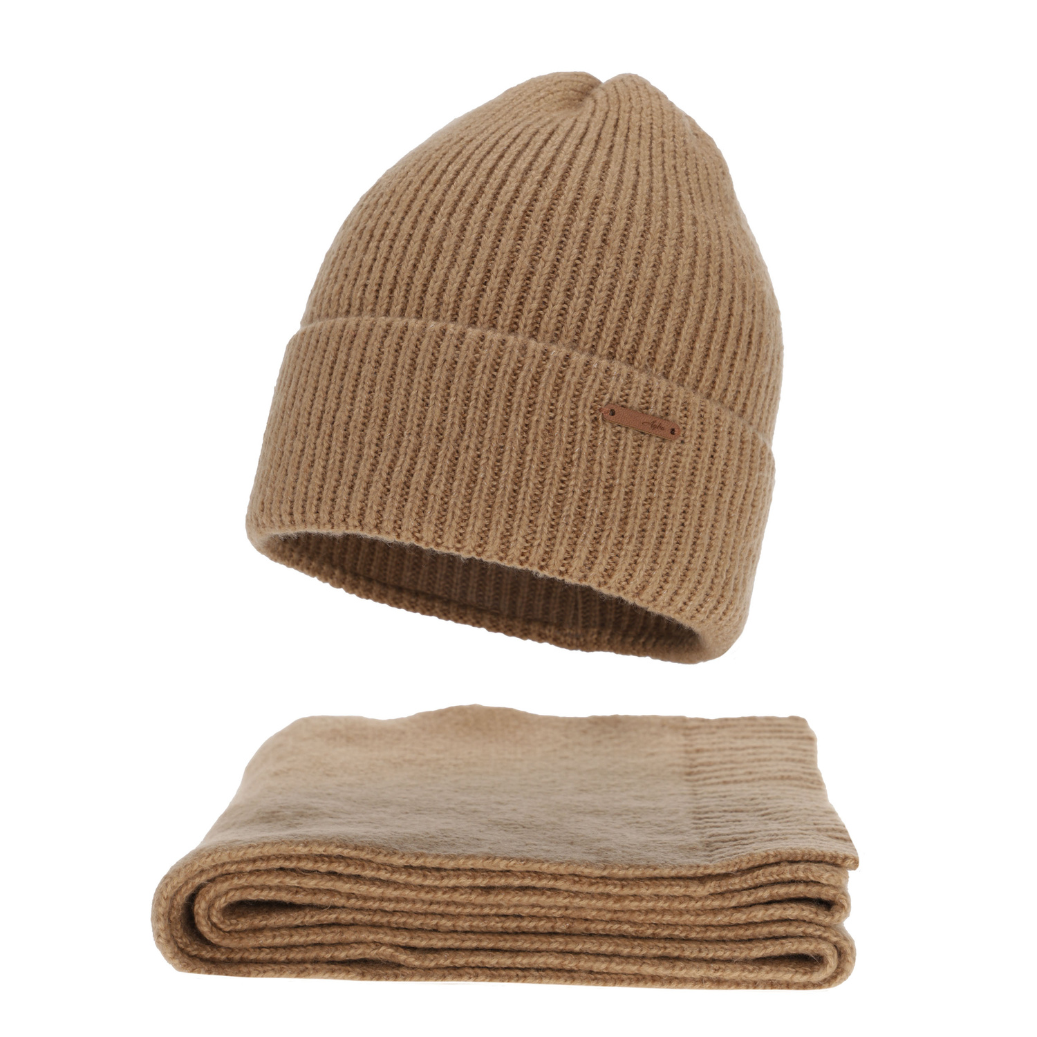Set de iarnă pentru femei: căciulă și fular, camel, cu lână merino, Seala