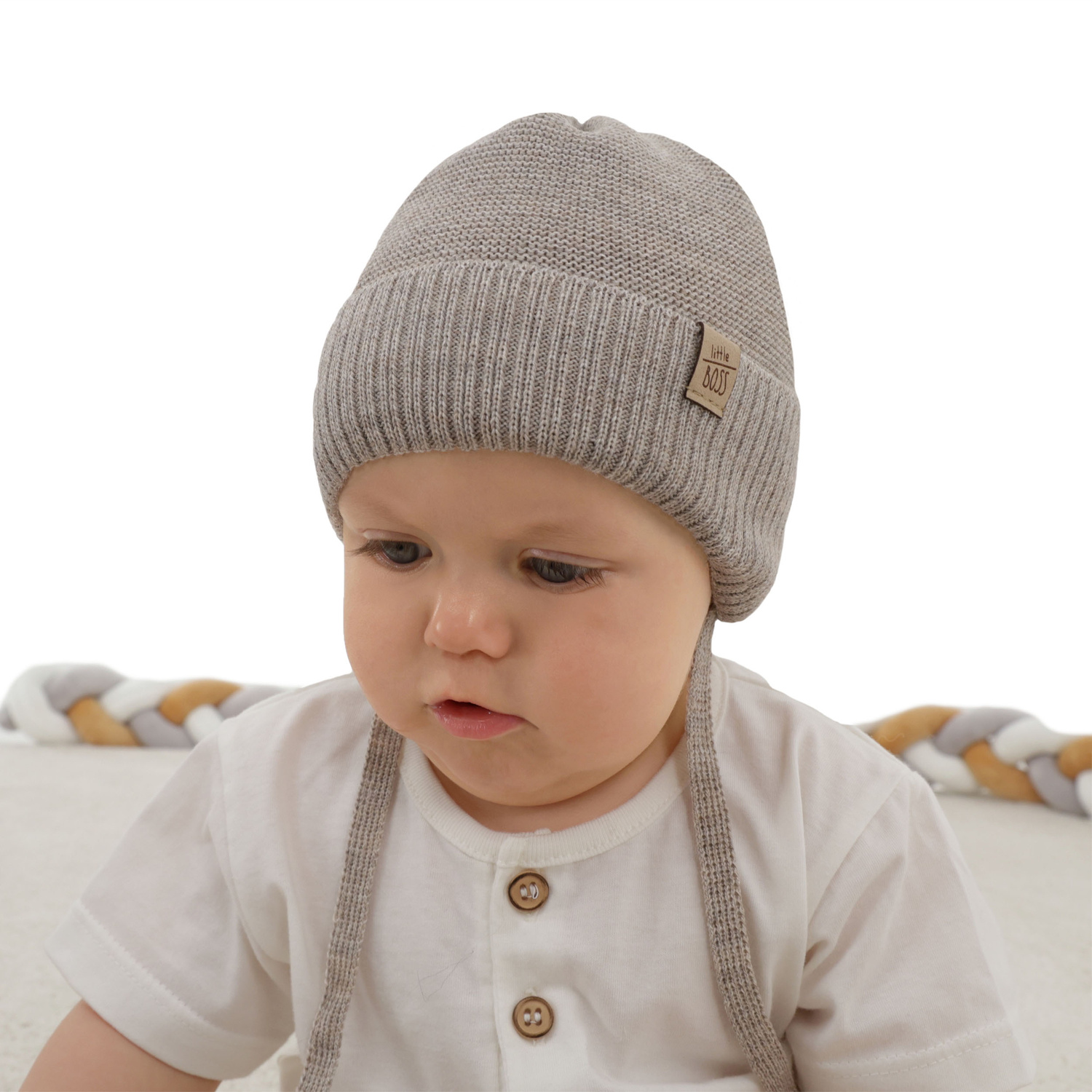 Căciulă de iarnă pentru băieți bej cu lână merino Darsi