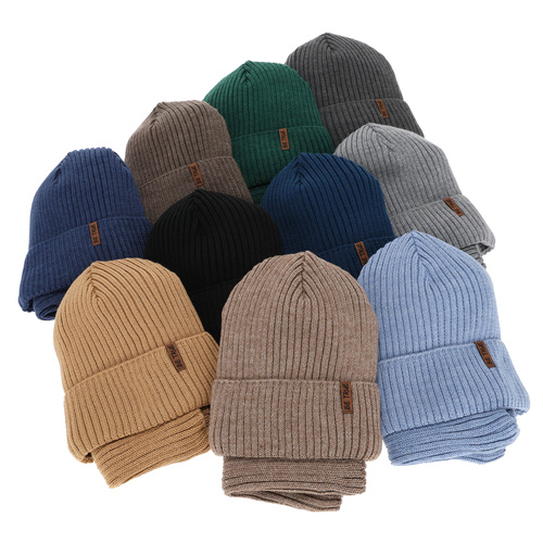 Căciulă și fular circular pentru băieți de iarnă, camel, căptușit cu polar, cu lână merino, Colton