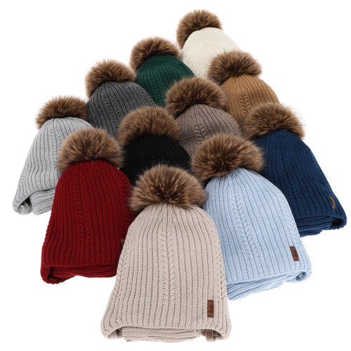 Căciulă și fular pentru băiat, set de iarnă, camel, cu lână merino, cu șiret Zongo