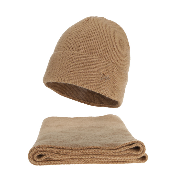 Set de iarnă pentru femei: căciulă și fular, camel, Rava