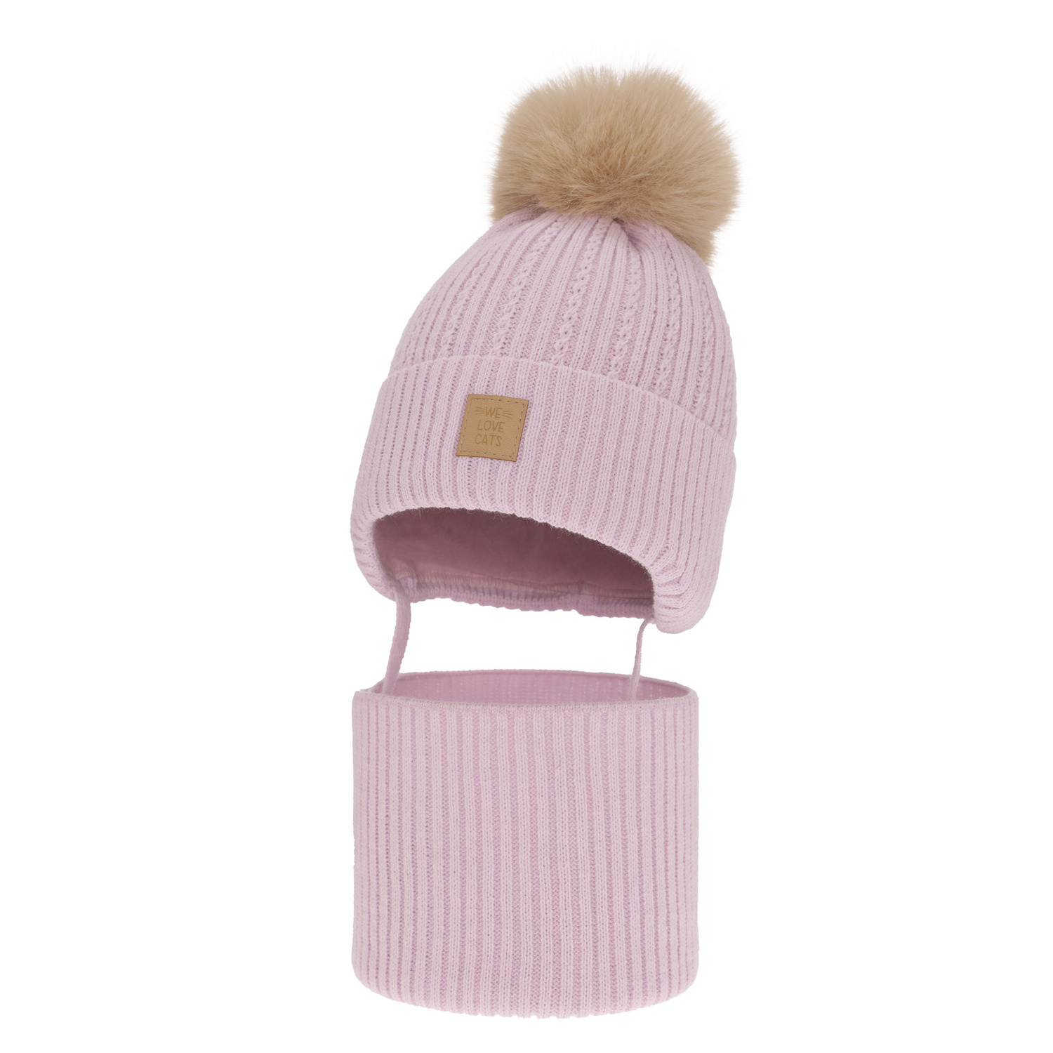 Set de iarnă pentru fete: căciulă și fular circular violet cu pompon Betty