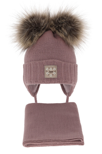 Set de iarnă pentru fete: căciulă și fular roz cu 2 pompoane Jazz