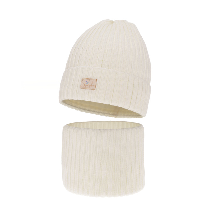 Set de iarnă pentru fete: căciulă și fular circular ecru Tampa