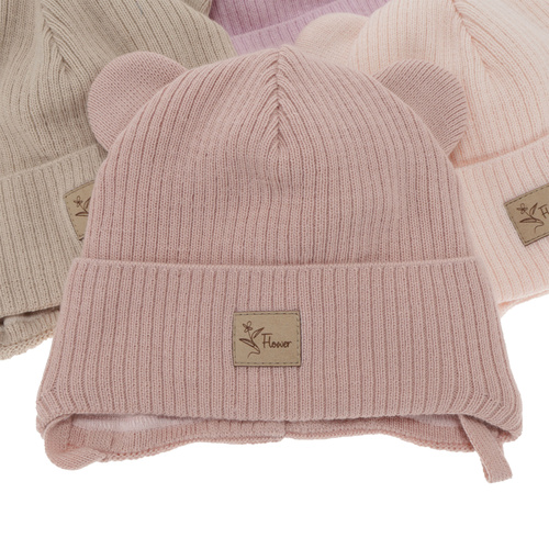 Căciulă de primăvară-toamnă pentru fete, roz, cu urechi, Djona