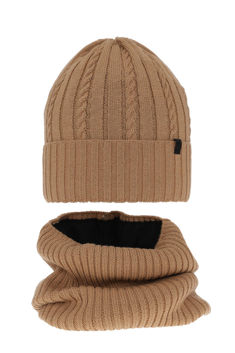 Set de iarnă pentru băieți: Căciulă și fular circular din lână merino camel Kairo