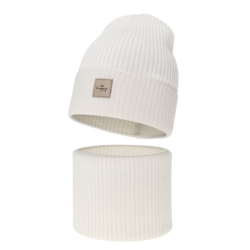 Set de primăvară-toamnă pentru fete: căciulă și fular circular, alb,100%, lână merino, Vanita