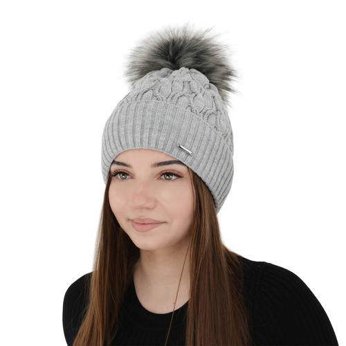 Căciulă de iarnă pentru femei gri cu pompon Deva