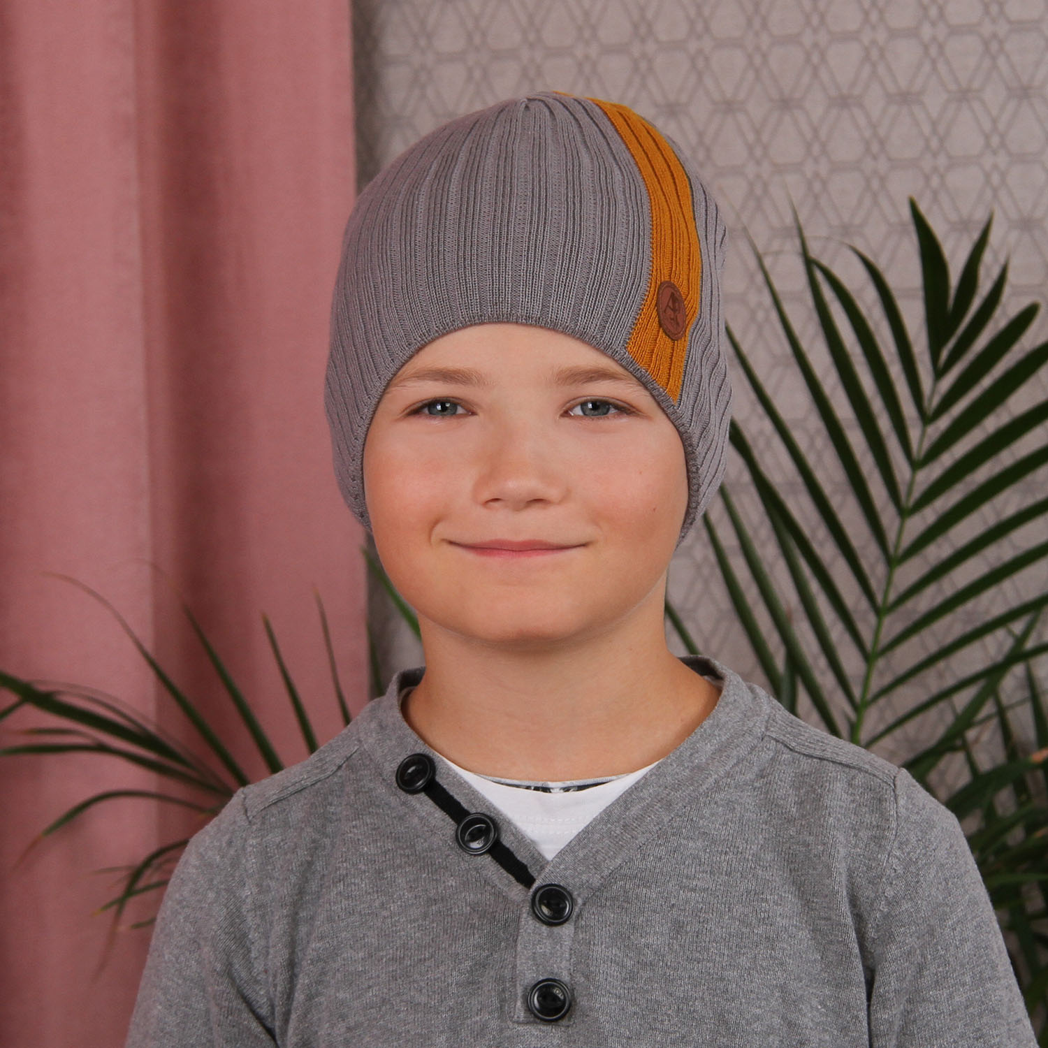 Căciulă de primăvară-toamnă pentru băieți, cu bumbac, gri Agraf