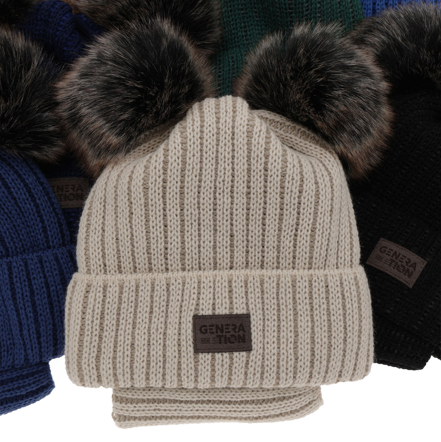 Set de iarnă pentru băieți: Căciulă și fular circular albastru cu 2 pompoane Tokio