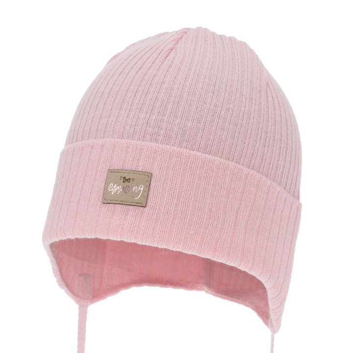 Căciulă de primăvară-toamnă pentru fete, roz, cu urechi, din bumbac, Tindra