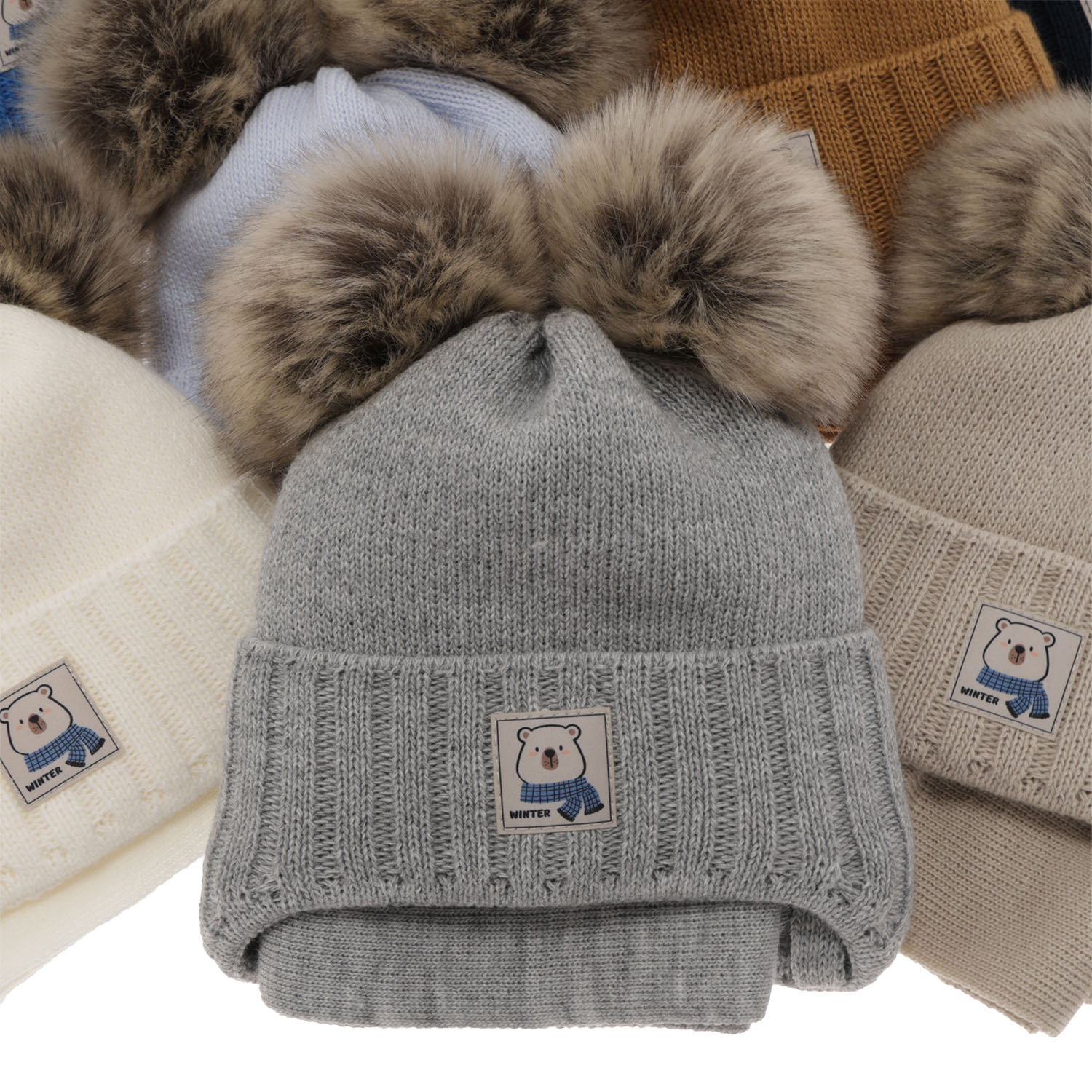 Set de iarnă pentru băieți: Căciulă și fular albastru cu 2 pompoane Jewel