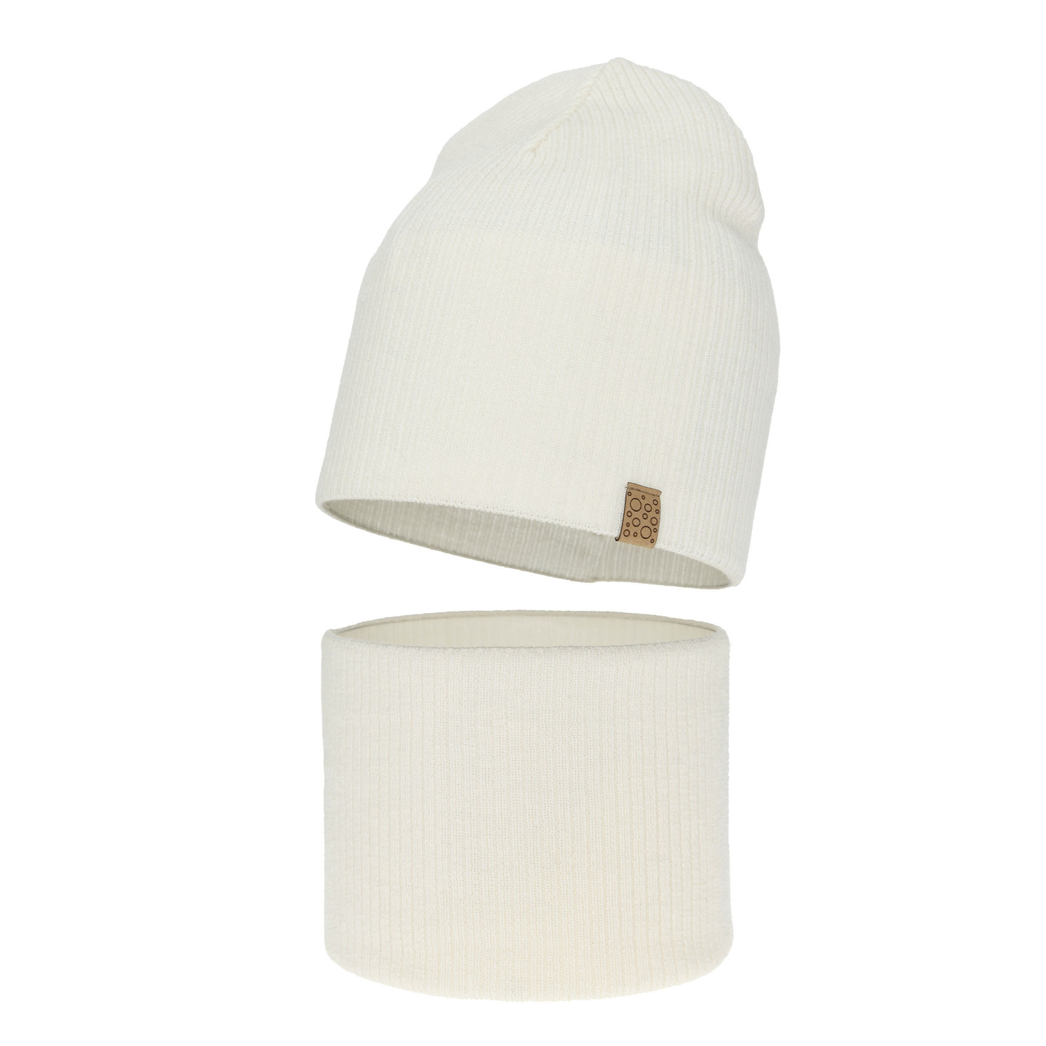 Set de primăvară-toamnă pentru fete: căciulă și fular circular alb 100% lână merino extra fină Ricona