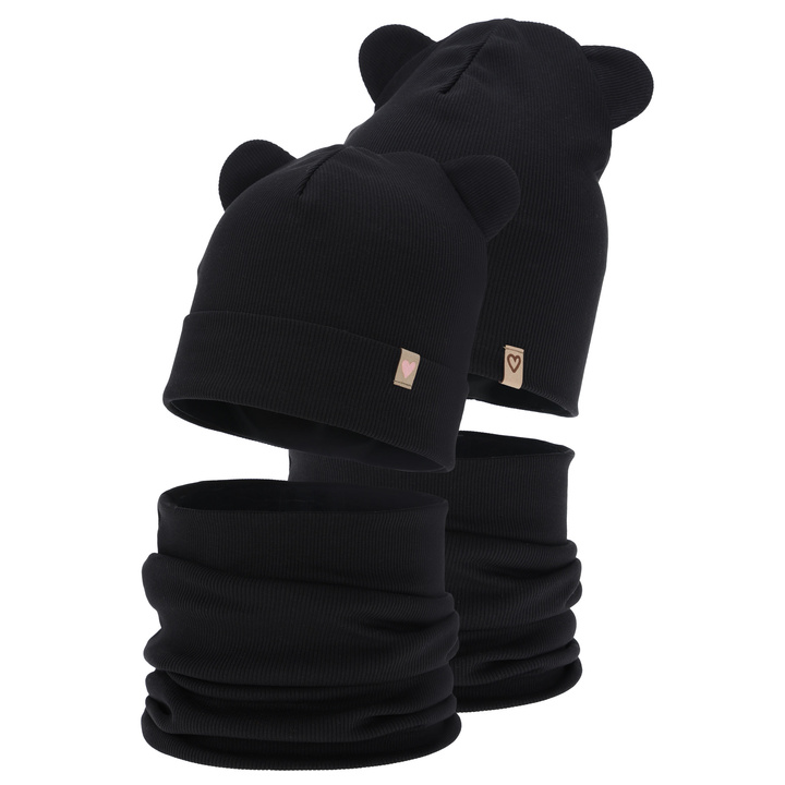 Set de primăvară-toamnă pentru fete: căciulă și fular circular, bumbac, negru, Luminia