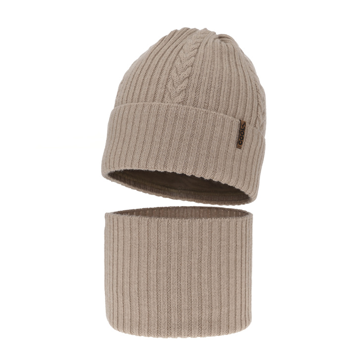 Set de iarnă pentru băieți: Căciulă și fular circular 100% lână merino extra fină gri Wilson