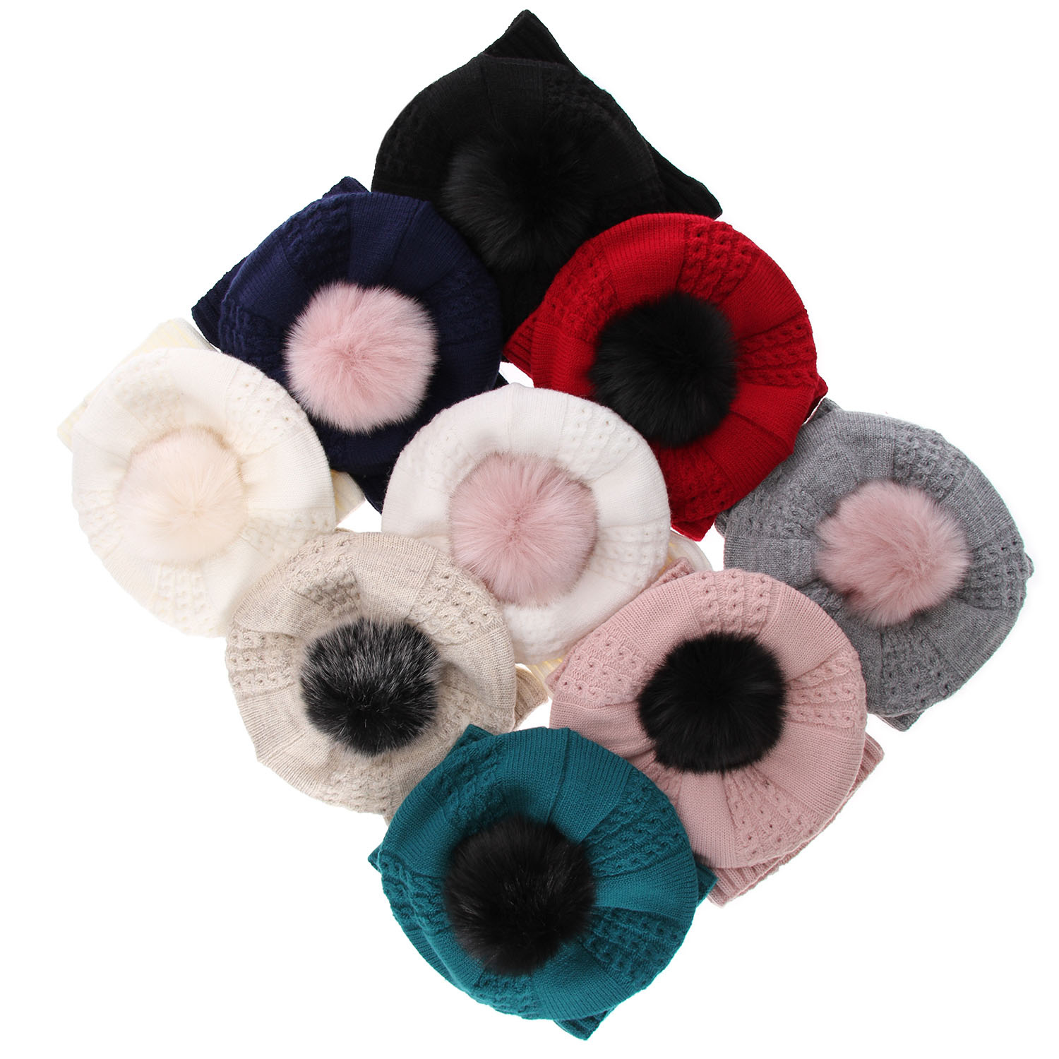 Set de iarnă pentru fete: căciulă și fular circular roz cu pompon Amora