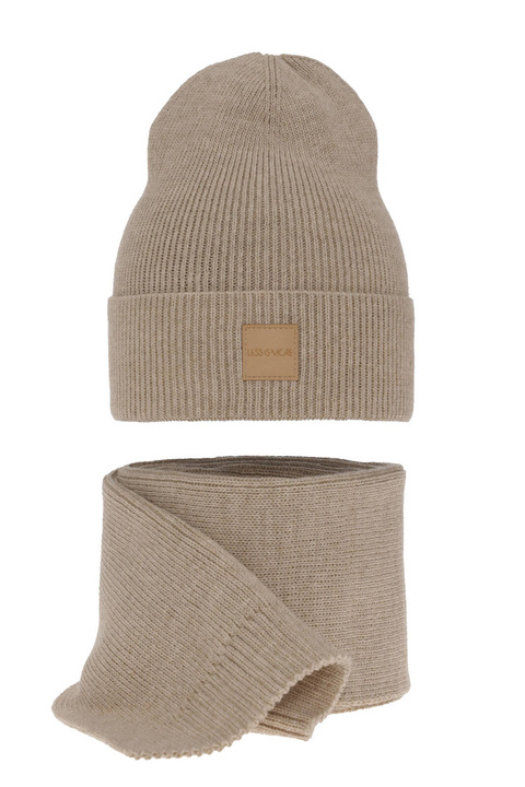 Set de primăvară- iarnă pentru femei: căciulă și eșarfă bej Nathalie