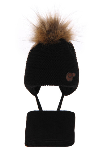 Set de iarnă pentru băieți: Căciulă și fular negru cu pompon Banksi