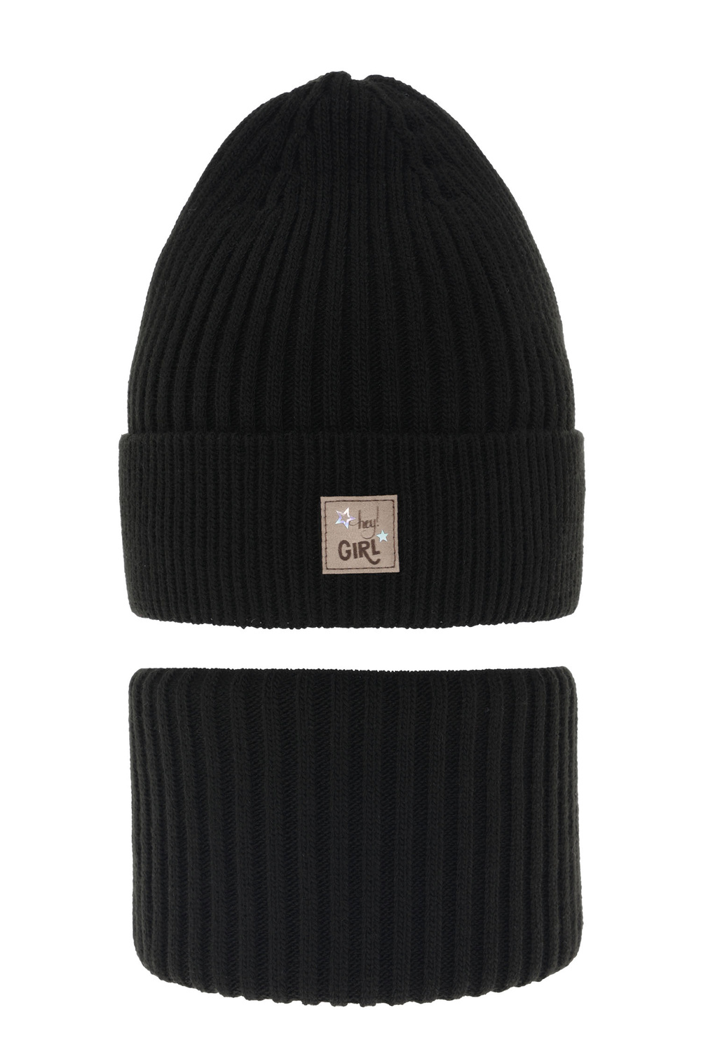 Set de iarnă pentru fete: căciulă și fular circular negru Georgina