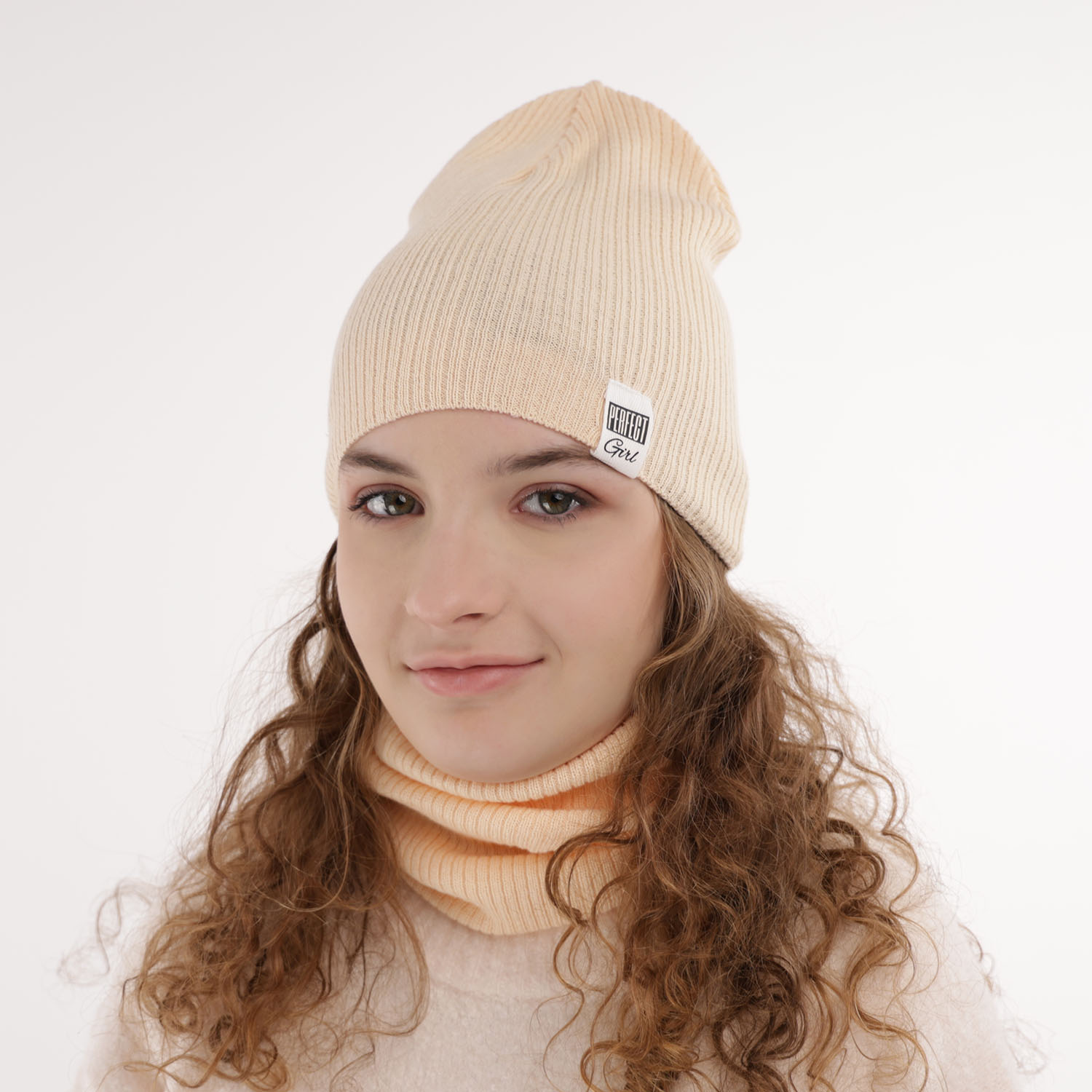 Set de primăvară-toamnă pentru fete: căciulă și fular circular, cu bumbac, roz Farinka