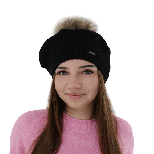 Beretă de iarnă pentru femei, neagră, lână merino Bonnie