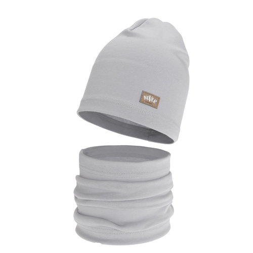 Set de primăvară-toamnă pentru fete: căciulă și fular circular, gri, din bumbac, Torila