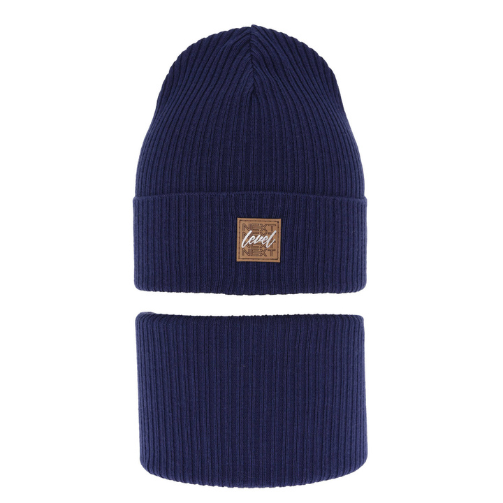 Set primăvară-toamnă pentru băieți: Căciulă și fular circular, cu bumbac, albastru marin Fenix