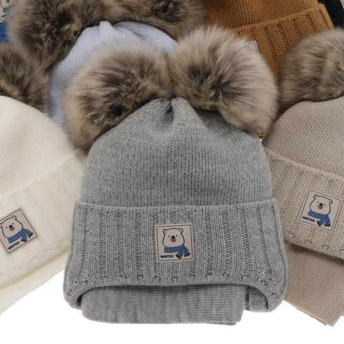 Set de iarnă pentru băieți: Căciulă și fular albastru cu 2 pompoane Jewel