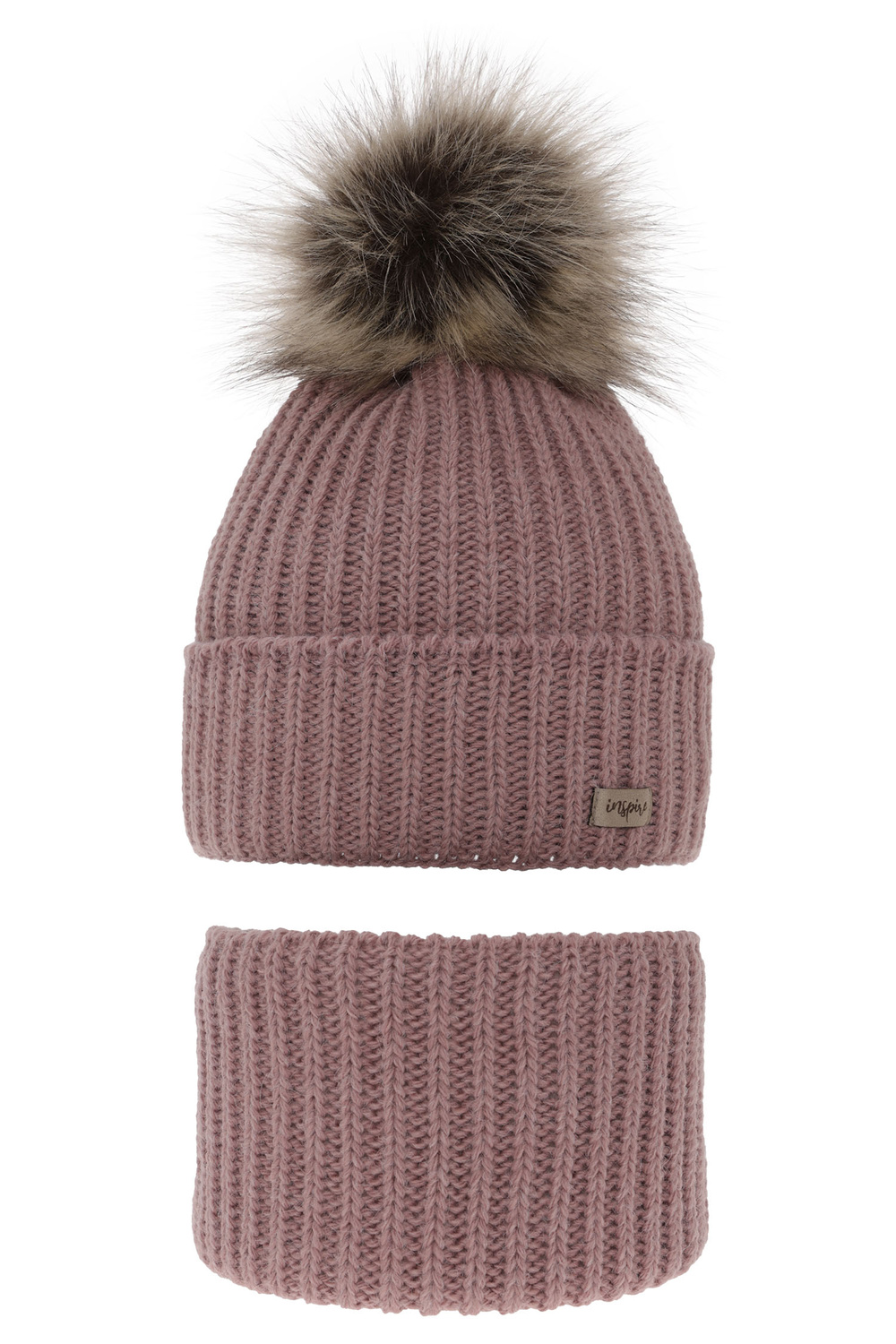 Set de iarnă pentru fete: căciulă și fular circular roz cu pompon Willow